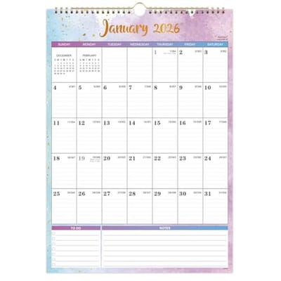 Wandkalender 2025 - 12 maanden kalender met grote gelinieerde blokken en ophanghaak