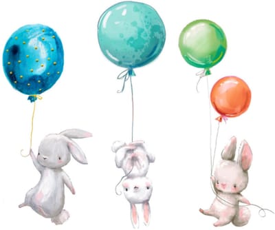 Konijn Muursticker Met Ballonnen Babykamer - Dieren Sticker Voor Muur - Muurdecoratie Voor Speelkamer Kinderkamer - Meisje Jongen Decoratie 67 x 56 cm