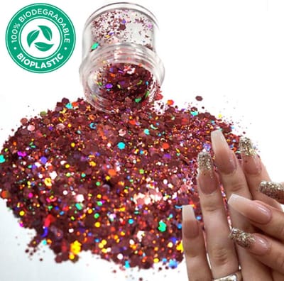 Chunky Glitters (Rose Goud) [Volume 8g - Festival Glitter Outfit Nagel Decoratie Versiering - Manicure Kunstnagels Nepnagels Acryl Nagels - Kinderen Volwassenen Dames Glitters]