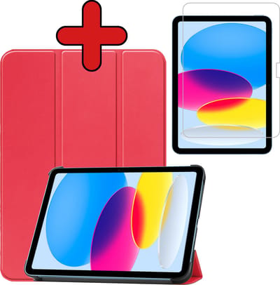 Hoesje - Geschikt voor Apple iPad A16/A18 (2022/2025/2026) - 10.9 & 11 inch (10e, 11e & 12e generatie) - Met Screenprotector - Hardcover Book Case - Trifold Bookcase Hoes - Hard Cover - Tablethoes - Rood