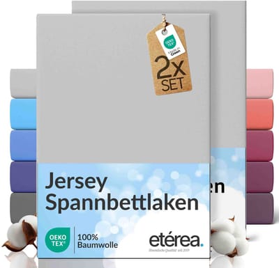 etérea Jersey hoeslaken 2-pack 100x200-120x200 cm (hoek 25 cm) 100% katoen - Zilver
