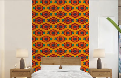 Behang - Fotobehang Design - Retro - Rozen - Oranje - Breedte 140 cm x hoogte 220 cm