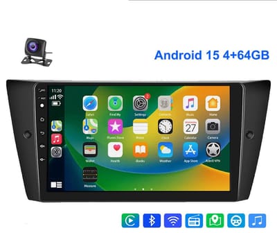 ESSGOO Autoradio met Draadloos Carplay en Android Auto - Geschikt voor BMW 3 serie E90 E91 E92 E93 2005 t/m 2013 - navigatie Android 15 - 4+64GB - 2005 2006 2007 2008 2009 2010 2011 2012 2013 - Bluetooth Wifi USB FM RDS & 2 DIN - Achteruitrijcamera