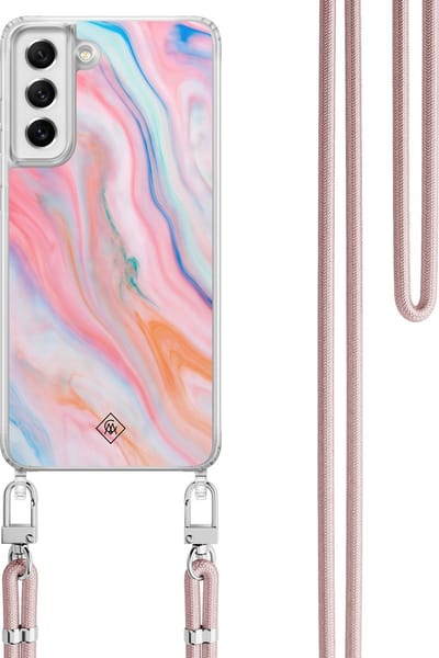 Casimoda® hoesje met koord - Geschikt voor Samsung S21 FE - Pink Glam - Afneembaar koord - TPU/polycarbonaat - Roze