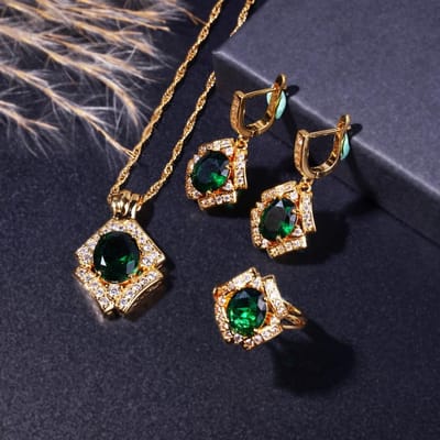Luxe Goud Verguld Koperen Sieraden Set Met Zirkonia Elegante Armband Hanger Ketting, Oorbellen Kerstcadeaus resizable black