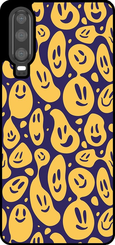 Smartphonica Telefoonhoesje Geschikt voor Huawei P30 met smiley opdruk - TPU backcover case emoji design - Paars Geel geschikt voor Huawei P30