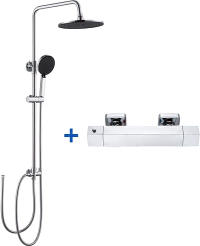 Auralum Max Regendouche met Thermostaatkraan - RVS Doucheset - Ø 25 cm Douchekop - 4 Stralen Handdouche - Verstelbare Hoogte 74-112cm - Regendoucheset - Waterbesparend - Chroom
