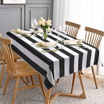 Zwart-wit gestreepte tafelkleed voor rechthoekig Geometrisch streep Waterdicht tafelkleed voor Keuken Eetkamer Feestdecoraties 90x140cm white