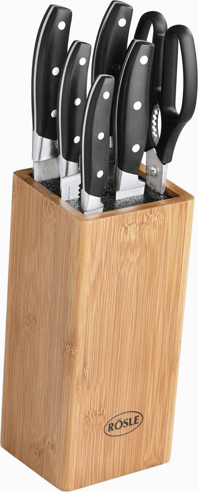 Messenblok, 5 Messen, 1 Schaar, Bamboe - Rösle | Cuisine