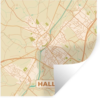 Muurstickers - Sticker Folie - Plattegrond - Stadskaart - Halle - Vintage - Kaart - 100x100 cm - Plakfolie - Muurstickers Kinderkamer - Zelfklevend Behang XXL - Zelfklevend behangpapier - Stickerfolie