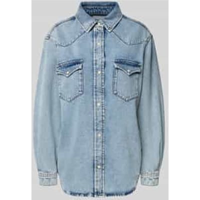 Relaxed fit jeansblouse van een mix van katoen en brandnetelvezels