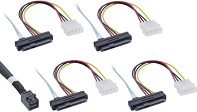 InLine® Mini SAS HD kabel, SFF-8643 naar 4x SFF-8482 (29-pins) + Stroom, 0,5m
