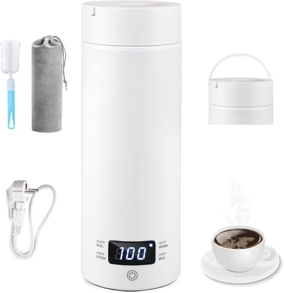 Reiswaterkoker - Mini waterkoker - Onderweg water koken - Intelligente temperatuurregeling - 500 ml - Wit