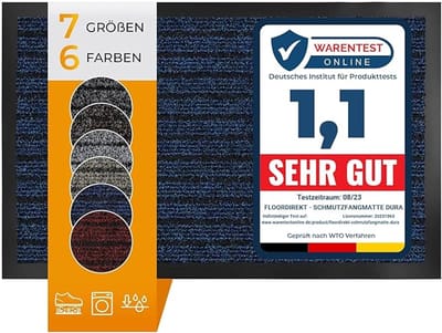 FLOORDIREKT Dura Deurmat - Robuust & Duurzaam - In vele Maten en Kleuren - Antislip Schoonloopmat - Voor Binnen en Buiten - Blauw - 40 x 60 cm