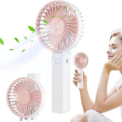 Handventilator - Draagbare Mini Ventilator - Mini Fan Oplaadbaar - 3 nelheidsinstellingen - Kleine Portable Ventilator met USB - Oplaadbaar - Opvouwbaar Ontwerp - Draadloze Tafelventilator - Ideaal voor op reis, kamperen of reizen - Roze