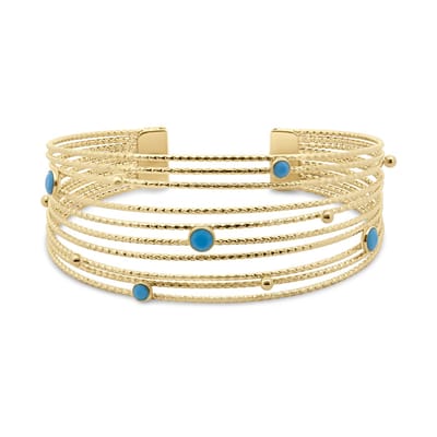 CO88 Collection 8CB-91430 – Bangle Armband Dames – Goudkleurig – Blauwe Cubic Zirconia – Statement Armband