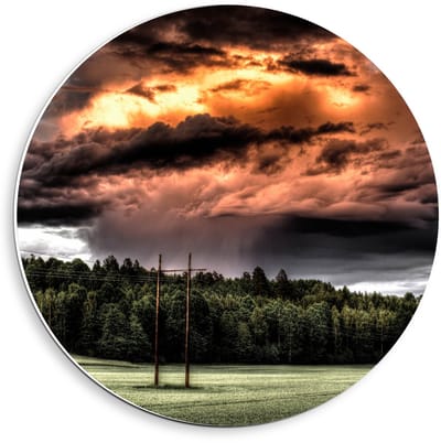 Forex Wandcirkel - Veld met Oranje Lucht  - 40x40cm Foto op Wandcirkel (met ophangsysteem)