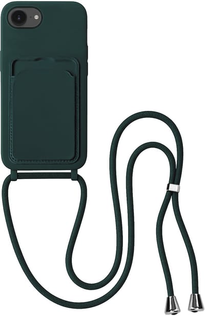 Hoes Geschikt voor iPhone 17e Hoesje Met Koord - Telefoonhoesje Geschikt voor iPhone 17e Backcover Met Afneembaar Koord - Donkergroen