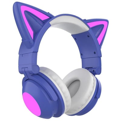 Opvouwbare, op het hoofd gemonteerde Cat Ear LED-gloeiende gaming-headset Zware bas Bluetooth 5.0-oortelefoon Echte draadloze hoofdtelefoon met microfoon paars