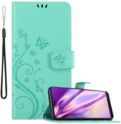 Cadorabo Hoesje geschikt voor Huawei P20 PRO / P20 PLUS in BLOEMEN TURKOOIS - Beschermhoes in bloemmotief met magnetische sluiting, standfunctie en kaartsleuven Book Case Cover Etui