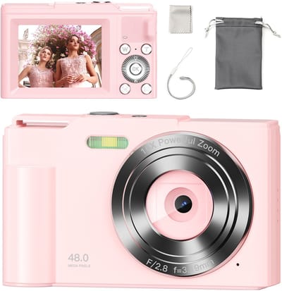 carmdering - Digitalkamera Kinder - Fotoapparat Voor Tiener - Compacte Camera - 48MP Hoge Resolutie - 16X Digitale Zoom - Duurzaam ABS Plastic - Lichtgewicht Design - Ideaal Voor Outdoor Avonturen - 1 Stuk - Roze