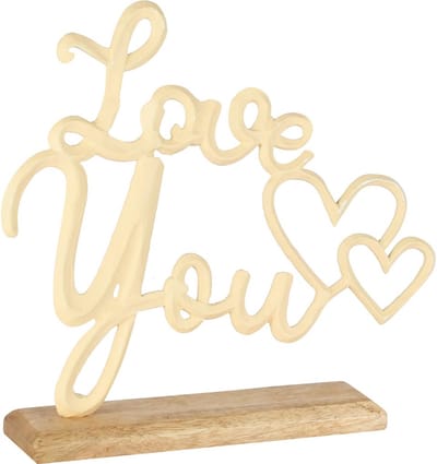 Dekoratief | Deco 'Love You', wit/naturel, aluminium/hout, 24x5x25cm | A258282
