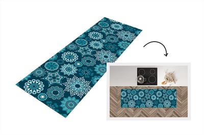 Keukenloper - Loper keuken - Sneeuwvlok - Luxe - Blauw - Zilver - Design - 150x50 cm - Keukenloper vinyl