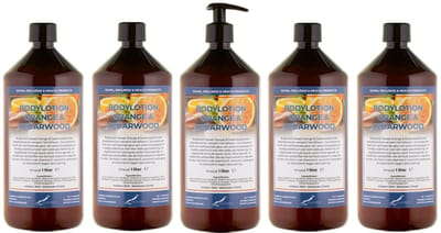 Bodylotion Sweet Orange & Cedarwood 1 Liter - met gratis pomp - set van 5 stuks - Voordeelverpakking