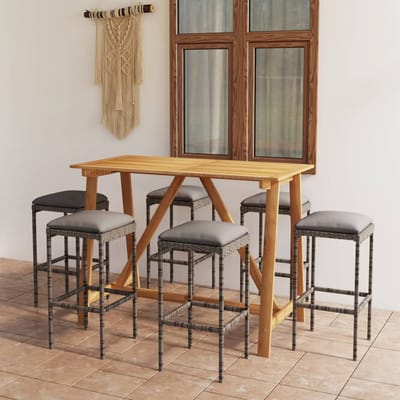 vidaXL - 7-delige - Tuinbarset - met - kussens - grijs
