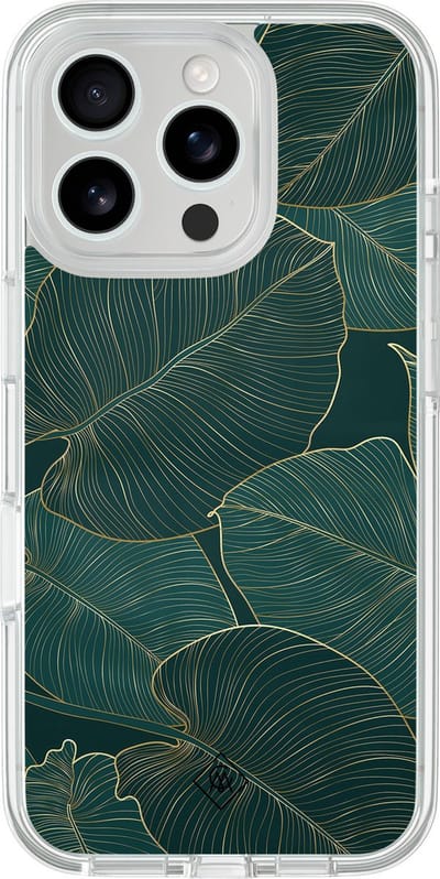 Casimoda® hoesje - Geschikt voor iPhone 16 Pro - Monstera Leaves - 2-in-1 case - Schokbestendig - Bloemen - Verhoogde randen - Groen, Transparant