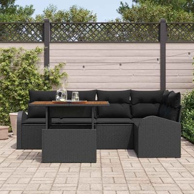 vidaXL - Tuinbank - Set - 6 - st - Zwart - Poly - rattan