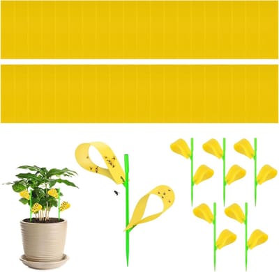 Vliegen Lijmval - 55 Stuks - Vliegenval met houders - Stickers - Gele vallen - Vliegenval voor insecten - Vliegenpapier - Rouwvliegjes Bestrijden - Muggenverdelger - Schaadbestrijding - Plakplank voor tuin - Planten - Insecten - Geel
