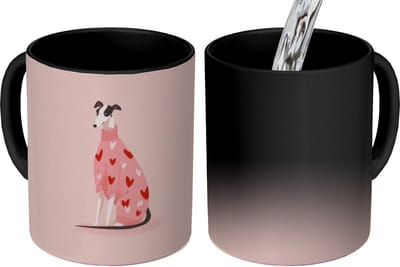 Magische Mok - Foto op Warmte Mokken - Koffiemok - Hond - Hartjes - Roze - Magic Mok - Beker - 350 ML - Theemok
