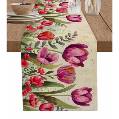Lente Bloemen Tulp Blad Bloemen Linnen Tafelkleden Zomer Bloemen Commode Sjaal Tafel Decoratie Feest Bruiloft Feest Diners Decoratie 150x33cm beige