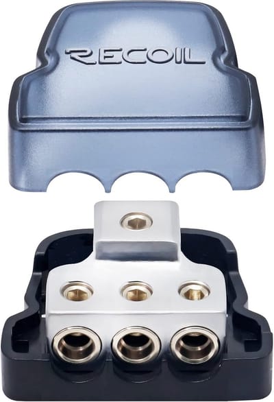 Recoil DB13 3-weg stroomverdelingsblok, 1 x 0/2/4 gauge in/3 X 4/8 Gauge Out stroomverdeling grondverdeler blok voor auto audio versterker splitter