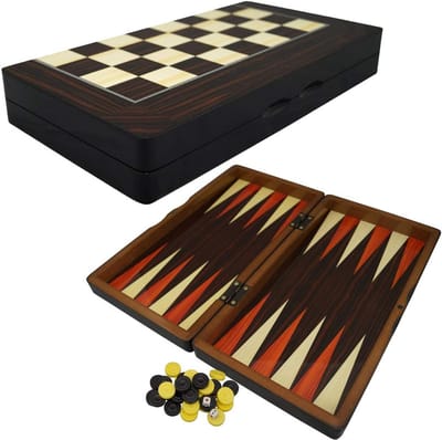 Houten Backgammon Set - Tafelspel - Strategisch Spelen - Inclusief Schaakbord - 38 cm - Bruin