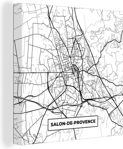 Canvas Schilderij Frankrijk - Plattegrond - Stadskaart - Kaart - Salon-de-Provence - Zwart wit - 20x20 cm - Wanddecoratie