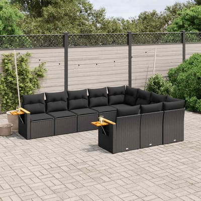 vidaXL - 10-delige - Loungeset - met - kussens - poly - rattan - zwart