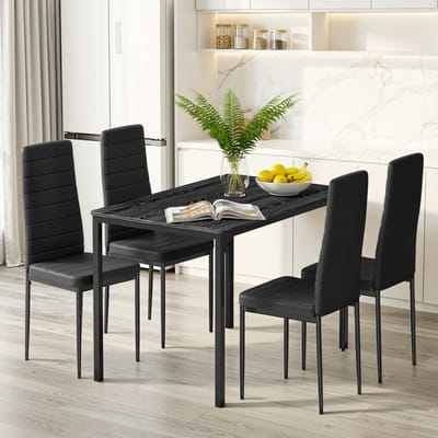 Bealife TB65D Eettafel en Stoelen voor 4 Personen- Moderne Eetkamer Stoelen Set met PU Leer-Huis Meubilair-110x70x76cm-Zwart