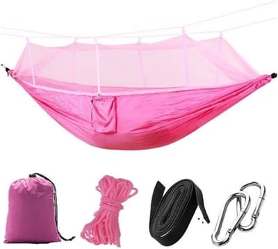 Camping Hangmat - Buiten Hangmat - Ontspannen Buiten - Met Klamboe - 260x140cm - Roze