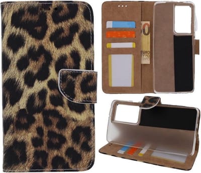 Portemonnee Book Case Hoesje Geschikt voor: Samsung Galaxy S21 Ultra - Luipaard Print