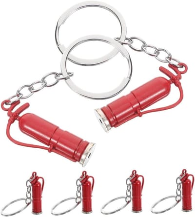 Metalen Sleutelhangers - Brandblusser Decoratie - Tas Decoratie - Duurzame Zinklegering - 6 Stuks - Rood
