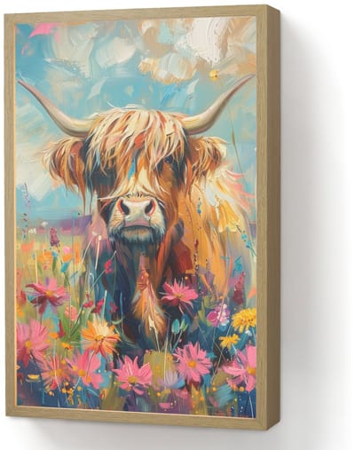Wandlamp 40x60 cm - Oplaadbaar - Schotse hooglander - Natuur - Kleurrijk - Bloemen - Wandlampen binnen woonkamer - Slaapkamer lamp - Decoratieve nachtlamp - Vloerlamp draadloos