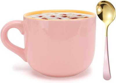 Grote keramische mok van 600 ml voor koffie, thee en muesli - Ideaal als cadeau voor kerst of verjaardag - Roze kleur