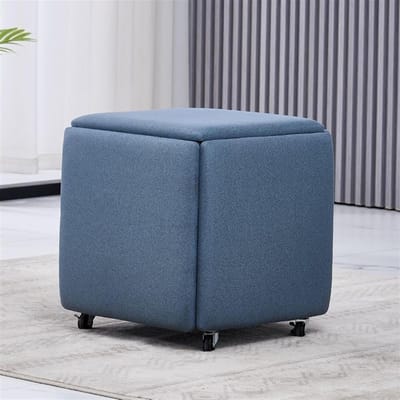 Kubus poef - Voetenbankje wielen - Woonkamer opruimen - Stapelbaar ontwerp - 14/18 inch - Blauw
