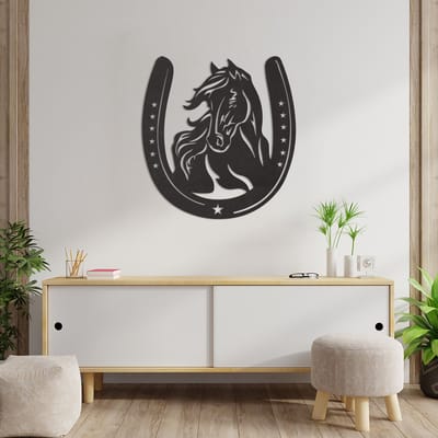 Wanddecoratie Paard Hoefijzer - Muurdecoratie Paard - Wanddecoratie Hoefijzer - Muurdecoratie Hout - Wanddecoratie Hout - Muurdecoratie Woonkamer - Wanddecoratie Woonkamer - Wanddecoratie Dieren - Home Decor - Wall Line Art - 62.5 x 59 cm