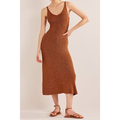 Boden Sparkle Knitted Midi Dress Cognac Bronze, Gold Sparkle Maat: 20R | Midi Jurken Outlet | Dames | Bruin