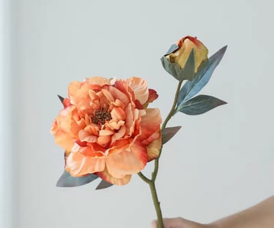 Pioenroos groot - oranje - zijden bloemen - 3 stelen - onderhoudsvrij - 49 cm - kunstbloemen