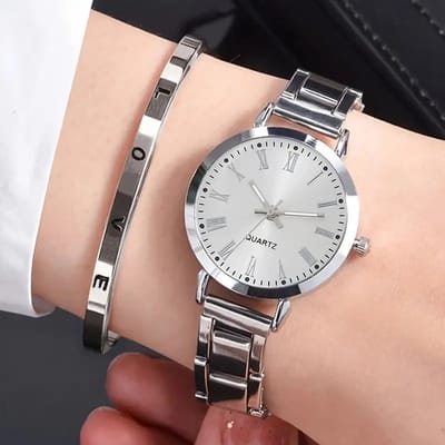 Sjika - Dames Horloge met Armband – Quartz Horloge Zilver – Luxe Dames Polshorloge Set - Cadeau voor haar