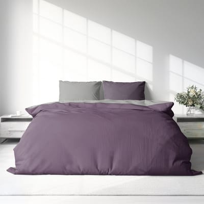 Luxe Dekbedovertrek Flanel - Winter - 200 x 200(220) cm - Effen - Grijs/Paars